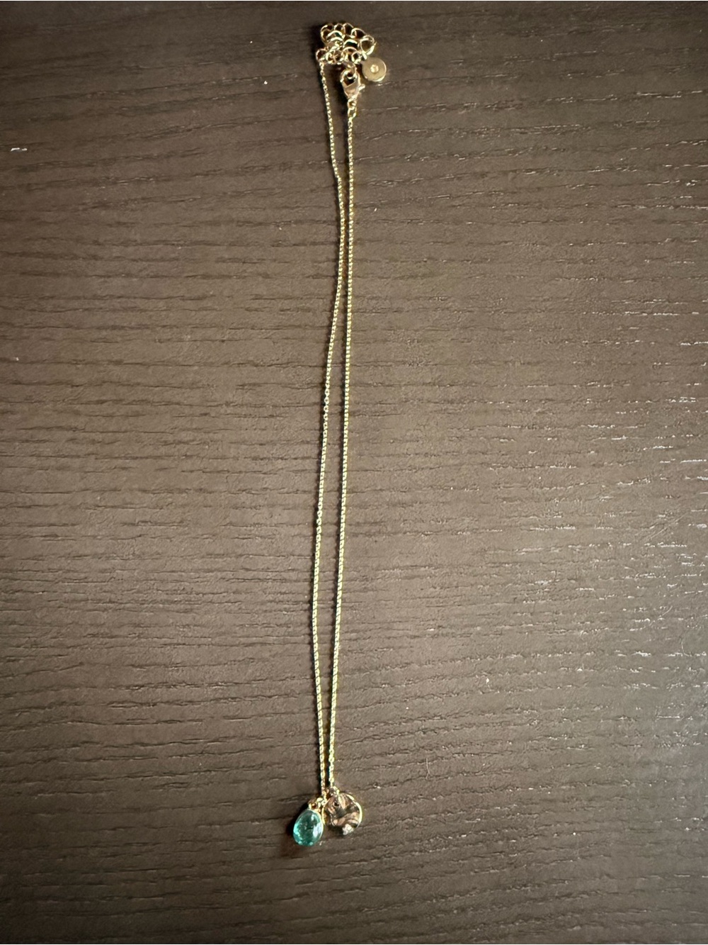Delicate Gold Pendant Necklace with Aqua Teardrop and Sand Dollar Charm